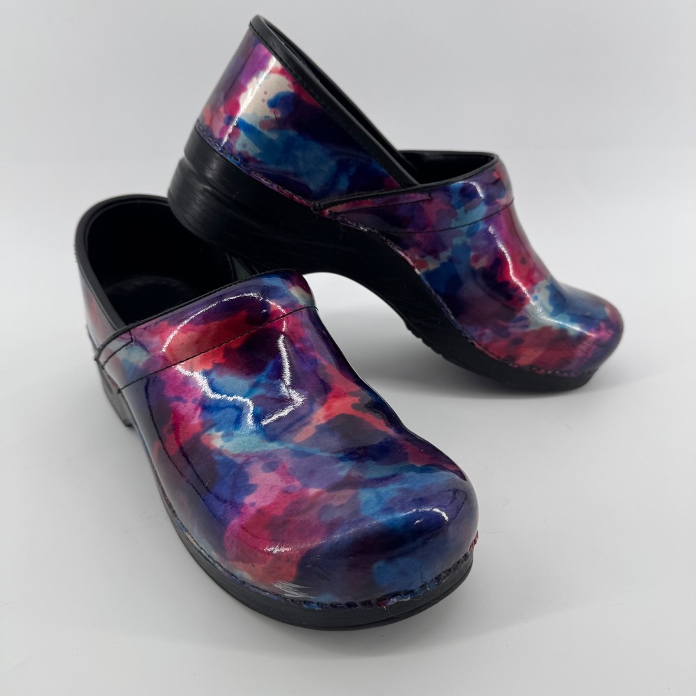 Dansko Professional Clogs Womens 42 Multi Patent Leather Watercolor Tie Dye